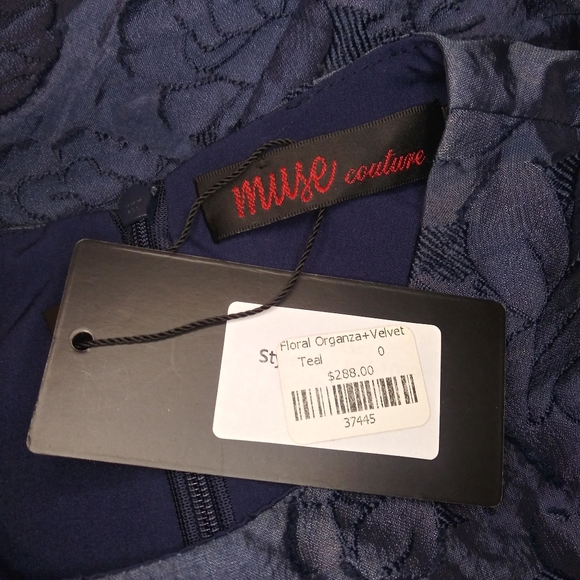 Muse Couture Navy Gothic Style, Rose Patterned Organza Brocade & Velvet Dress - Picture 11 of 13